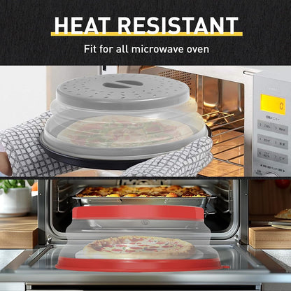 2 Pack Collapsible Microwave Splatter Cover, Red & Grey