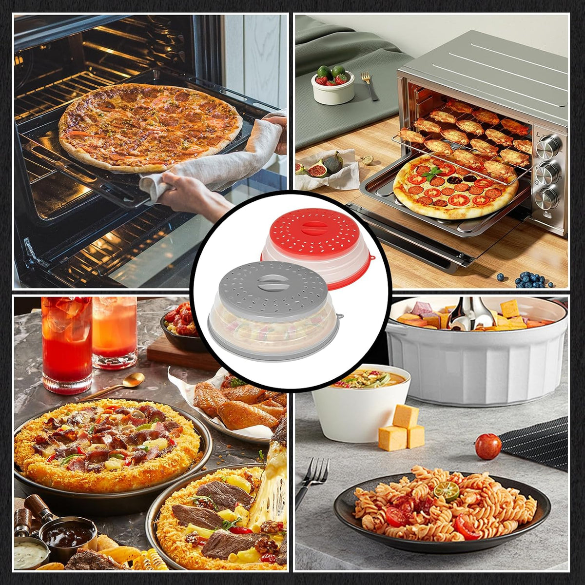 2 Pack Collapsible Microwave Splatter Cover, Red & Grey