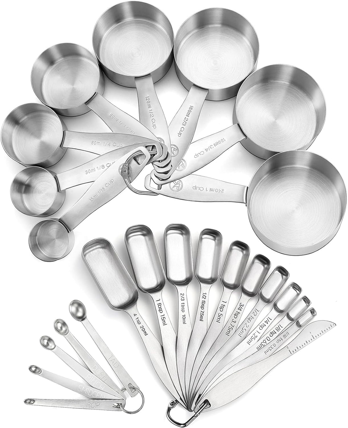 Measuring Cups and Spoons Set of in 18/8 Stainless Steel, Heavy Duty 8 Measuring Cups, 10 Measuring Spoons, 1 Leveler & 5 Mini Measuring Spoons Ideal for Dry and Liquid Ingredients