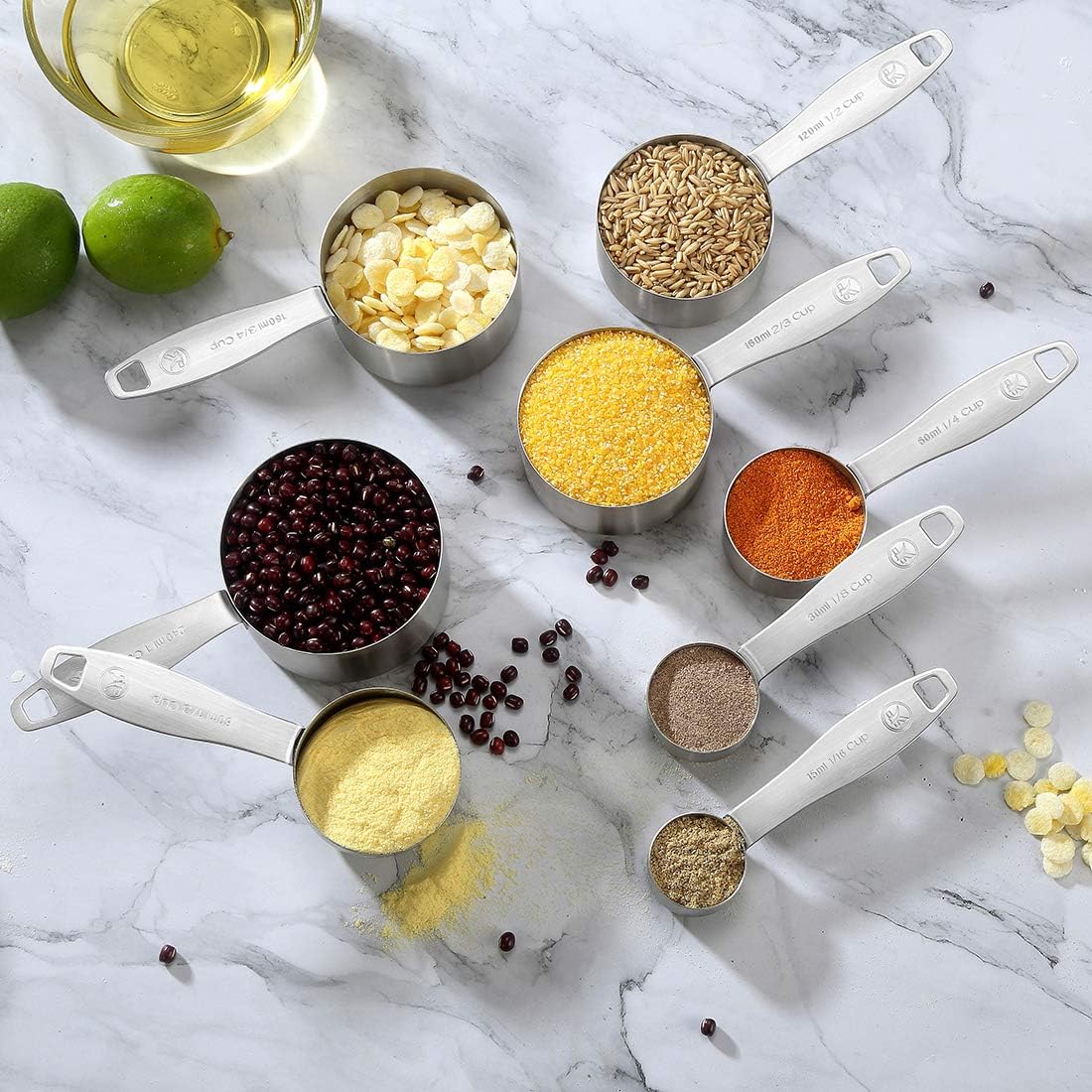 Measuring Cups and Spoons Set of in 18/8 Stainless Steel, Heavy Duty 8 Measuring Cups, 10 Measuring Spoons, 1 Leveler & 5 Mini Measuring Spoons Ideal for Dry and Liquid Ingredients