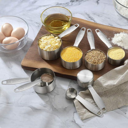 Measuring Cups and Spoons Set of in 18/8 Stainless Steel, Heavy Duty 8 Measuring Cups, 10 Measuring Spoons, 1 Leveler & 5 Mini Measuring Spoons Ideal for Dry and Liquid Ingredients