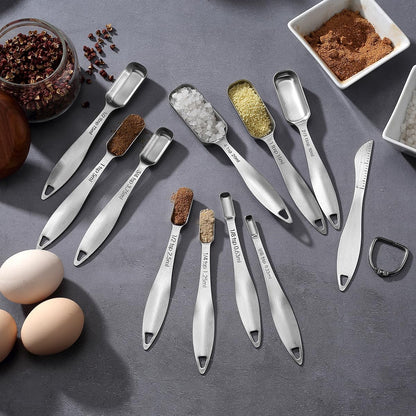 Measuring Cups and Spoons Set of in 18/8 Stainless Steel, Heavy Duty 8 Measuring Cups, 10 Measuring Spoons, 1 Leveler & 5 Mini Measuring Spoons Ideal for Dry and Liquid Ingredients