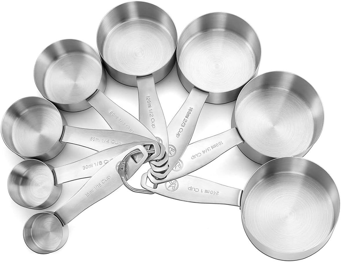 Measuring Cups and Spoons Set of in 18/8 Stainless Steel, Heavy Duty 8 Measuring Cups, 10 Measuring Spoons, 1 Leveler & 5 Mini Measuring Spoons Ideal for Dry and Liquid Ingredients