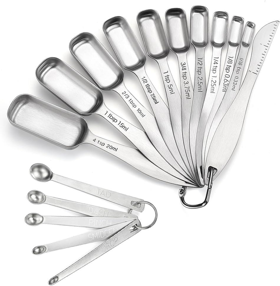 Measuring Cups and Spoons Set of in 18/8 Stainless Steel, Heavy Duty 8 Measuring Cups, 10 Measuring Spoons, 1 Leveler & 5 Mini Measuring Spoons Ideal for Dry and Liquid Ingredients