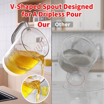 2-Cup Glass Measuring Cup For Baking and Cooking, (Upgraded, 3 Marking Including Cup/ML/Ounce Scale) Dishwasher, Freezer, Microwave, and Preheated Oven Safe, Essential Kitchen Tools