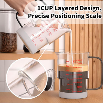 2-Cup Glass Measuring Cup For Baking and Cooking, (Upgraded, 3 Marking Including Cup/ML/Ounce Scale) Dishwasher, Freezer, Microwave, and Preheated Oven Safe, Essential Kitchen Tools