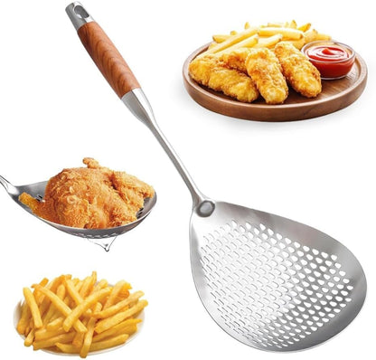 Skimmer Slotted Spoon 304 Stainless Steel With Wooden Handle 16.8 inch Skimmer Spider Food Strainer Ladle Kitchen Deep Frying Scoop