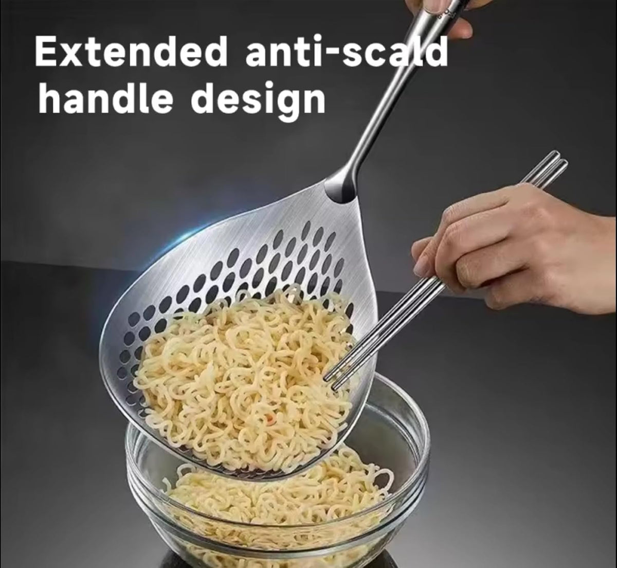 Skimmer Slotted Spoon 304 Stainless Steel With Wooden Handle 16.8 inch Skimmer Spider Food Strainer Ladle Kitchen Deep Frying Scoop