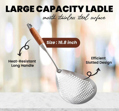 Skimmer Slotted Spoon 304 Stainless Steel With Wooden Handle 16.8 inch Skimmer Spider Food Strainer Ladle Kitchen Deep Frying Scoop