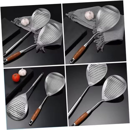 Skimmer Slotted Spoon 304 Stainless Steel With Wooden Handle 16.8 inch Skimmer Spider Food Strainer Ladle Kitchen Deep Frying Scoop