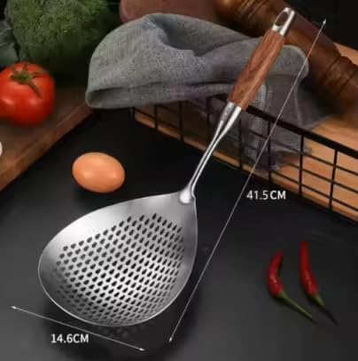 Skimmer Slotted Spoon 304 Stainless Steel With Wooden Handle 16.8 inch Skimmer Spider Food Strainer Ladle Kitchen Deep Frying Scoop