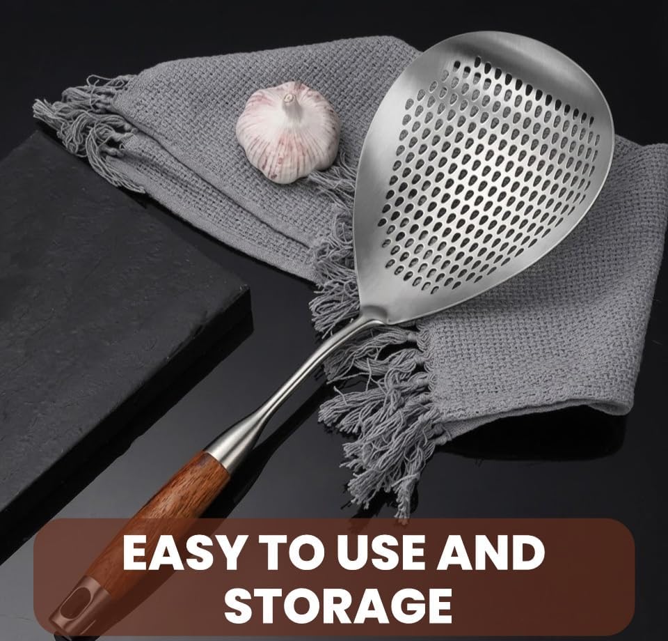 Skimmer Slotted Spoon 304 Stainless Steel With Wooden Handle 16.8 inch Skimmer Spider Food Strainer Ladle Kitchen Deep Frying Scoop