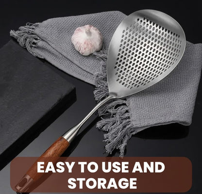 Skimmer Slotted Spoon 304 Stainless Steel With Wooden Handle 16.8 inch Skimmer Spider Food Strainer Ladle Kitchen Deep Frying Scoop