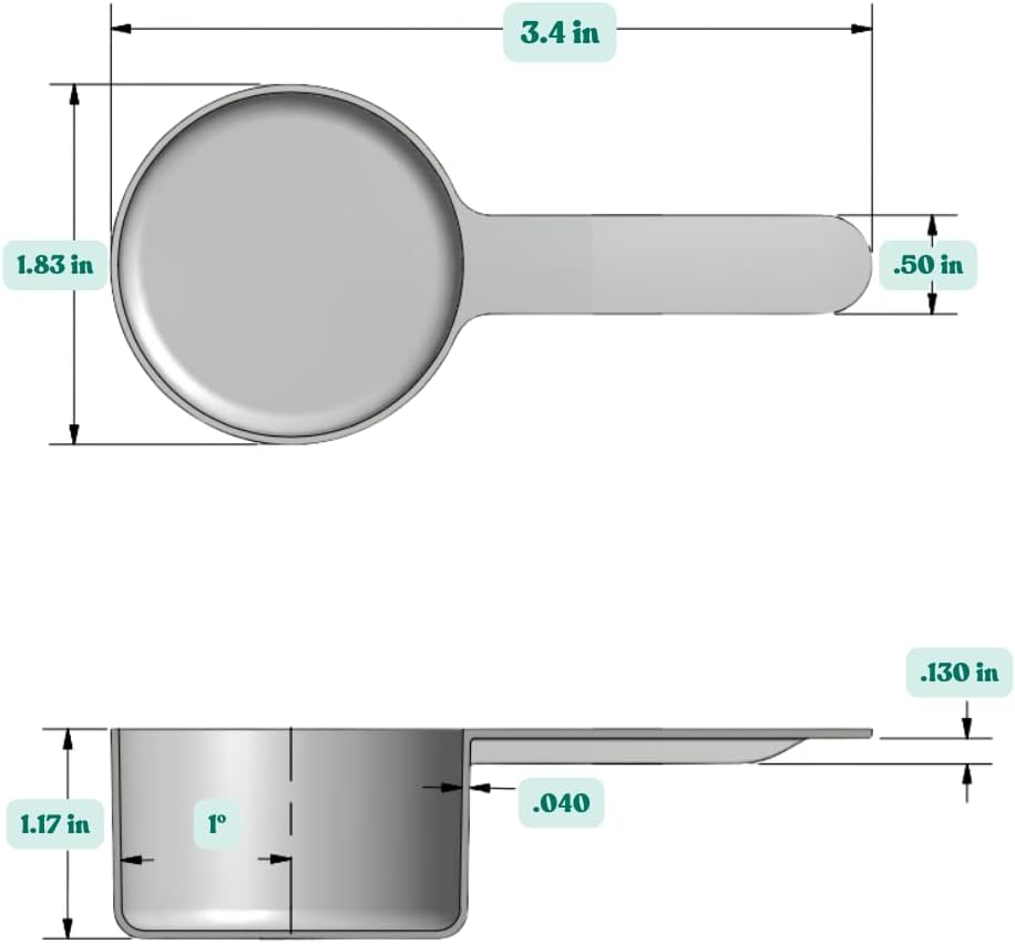 1/4 Cup (4 Tablespoon | 2 Oz. | 60 mL) Short Handle Plastic Measuring Scoop for Coffee, Protein Powder, Pet Food, Spices, Grains, Dry Goods – Food-Grade BPA-Free (Pack of 5)