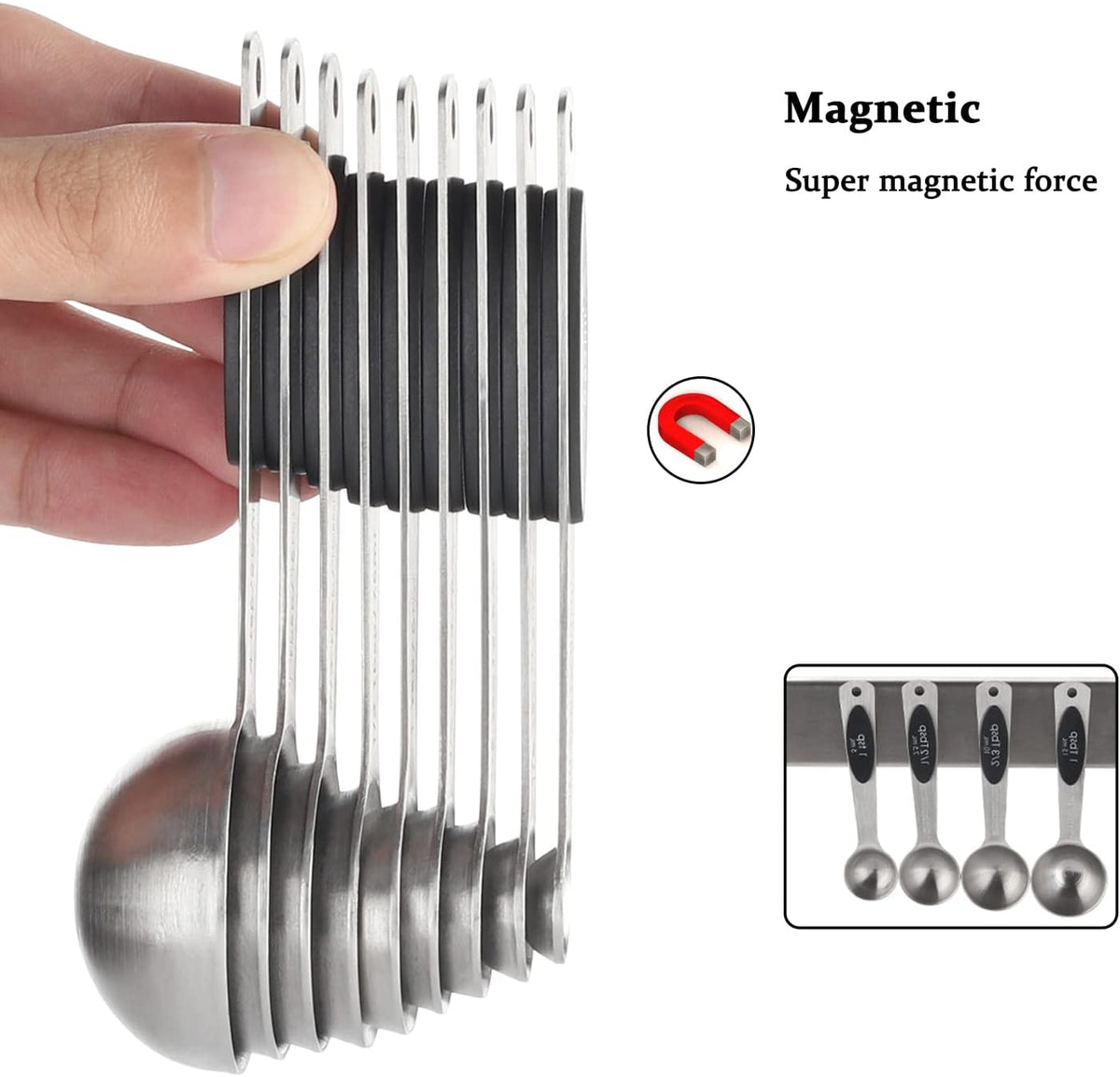 Magnetic Measuring Spoons Set of 9 Stainless Steel Measuring Spoons