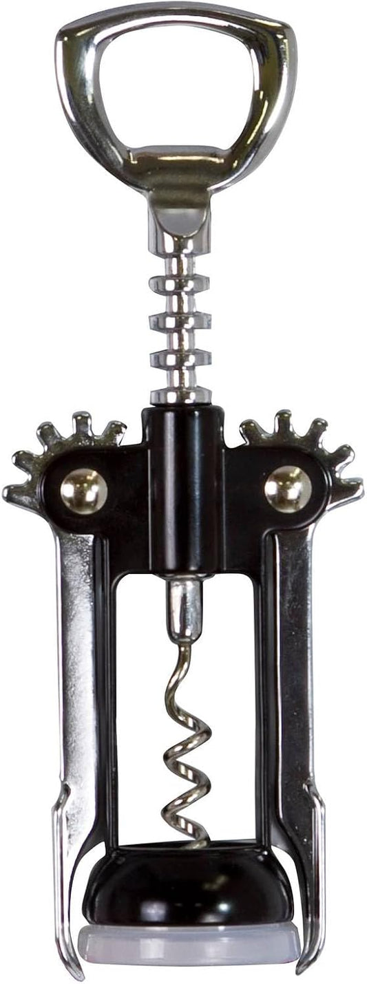 Winged Corkscrew for Wine Bottles, Easy Manual Cork Remover, Multi-Purpose Opener for Beer and Soft Drinks, Ergonomic Handle, Stainless Steel, Dishwasher Safe, Black