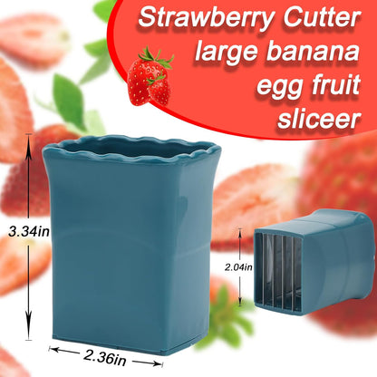 2-Piece Fruit Slicer Set, Stainless Steel, Mini Cup Slicer, Quick Salad Maker, Creative Kitchen Gadget (Navy Blue + Cyan)