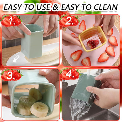 2-Piece Fruit Slicer Set, Stainless Steel, Mini Cup Slicer, Quick Salad Maker, Creative Kitchen Gadget (Navy Blue + Cyan)