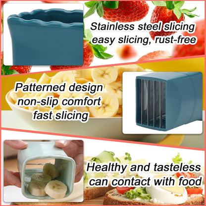 2-Piece Fruit Slicer Set, Stainless Steel, Mini Cup Slicer, Quick Salad Maker, Creative Kitchen Gadget (Navy Blue + Cyan)