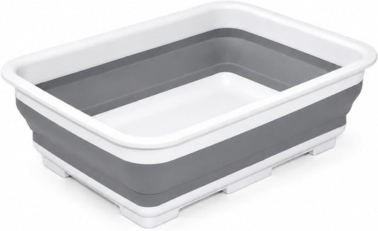 Collapsible Dish Pans – 10L (2.6 Gal) Foldable Sink Tub, 14.7x10.6x4.6 in(L×W×H), Compact and Space-Saving Multiuse Foldable Basin for Dish Washing, Camping, RV and Vegetable Cleaning(Gray)