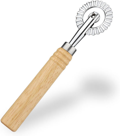 Pastry Cutter Wheel, Pasta Cutter Wheel with Wooden Handle and Fluted Ravioli Crimper Cutter Pizza Dumpling Lace Making Noodle Dough Cutter Roller Pastry Cutter Tool for Home and Kitchen