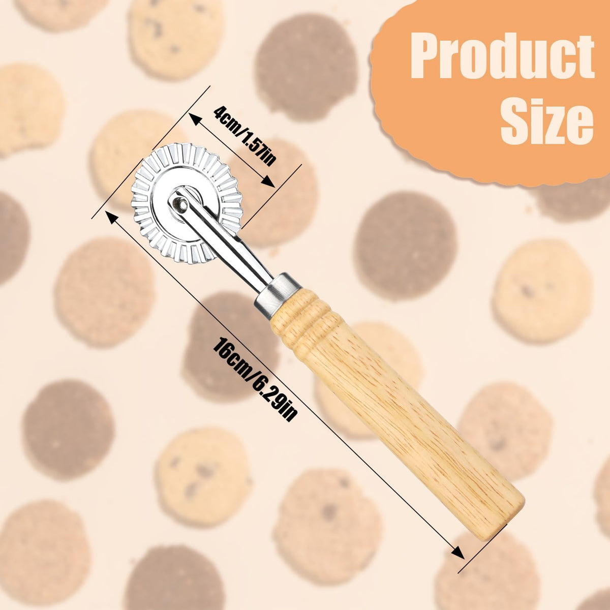 Pastry Cutter Wheel, Pasta Cutter Wheel with Wooden Handle and Fluted Ravioli Crimper Cutter Pizza Dumpling Lace Making Noodle Dough Cutter Roller Pastry Cutter Tool for Home and Kitchen