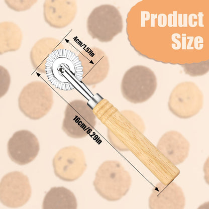 Pastry Cutter Wheel, Pasta Cutter Wheel with Wooden Handle and Fluted Ravioli Crimper Cutter Pizza Dumpling Lace Making Noodle Dough Cutter Roller Pastry Cutter Tool for Home and Kitchen