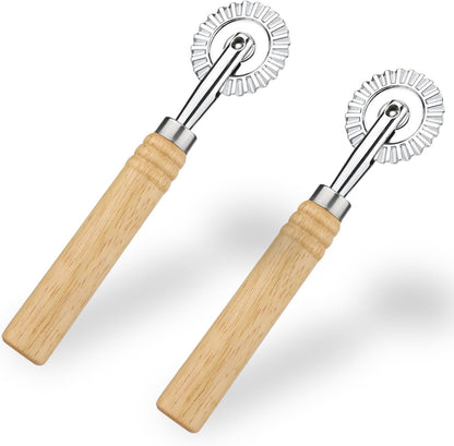 Pastry Cutter Wheel, Pasta Cutter Wheel with Wooden Handle and Fluted Ravioli Crimper Cutter Pizza Dumpling Lace Making Noodle Dough Cutter Roller Pastry Cutter Tool for Home and Kitchen