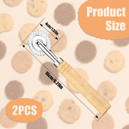 Pastry Cutter Wheel, Pasta Cutter Wheel with Wooden Handle and Fluted Ravioli Crimper Cutter Pizza Dumpling Lace Making Noodle Dough Cutter Roller Pastry Cutter Tool for Home and Kitchen