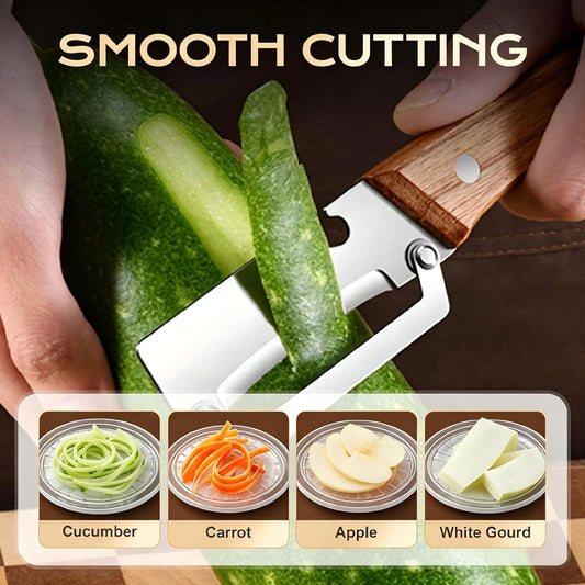 Multi-Functional Vegetable Peeler for Kitchen, 2026 New Stainless Steel Blade with Wooden Handle and Bottle Opener, Kitchen Tool for Vegetables Fruits Pumpkin, Gifts for Mom (1PCS)