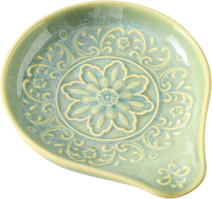 Spoon Rest for Stove Top, Ceramic Cooking Spoon Holder for Kitchen Counter, Farmhouse Cooking Utensil Holder for Spoons, Ladles, Spatula, Glazed Blue