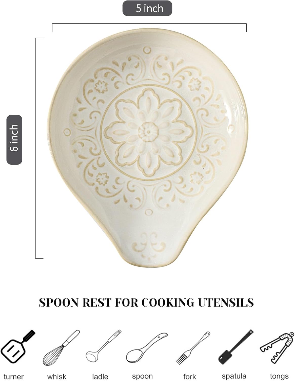 Spoon Rest for Stove Top, Ceramic Cooking Spoon Holder for Kitchen Counter, Farmhouse Cooking Utensil Holder for Spoons, Ladles, Spatula, Glazed Blue