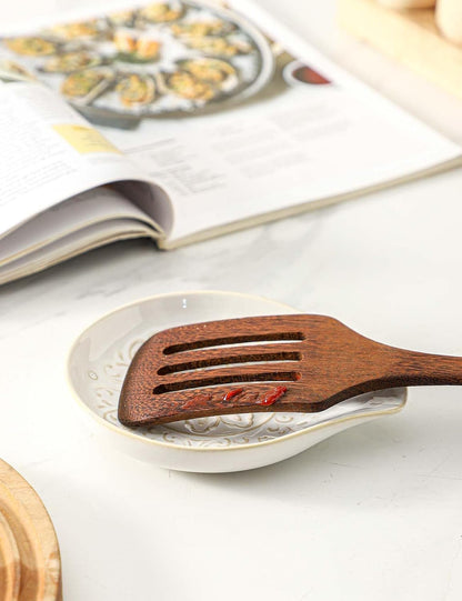 Spoon Rest for Stove Top, Ceramic Cooking Spoon Holder for Kitchen Counter, Farmhouse Cooking Utensil Holder for Spoons, Ladles, Spatula, Glazed Blue
