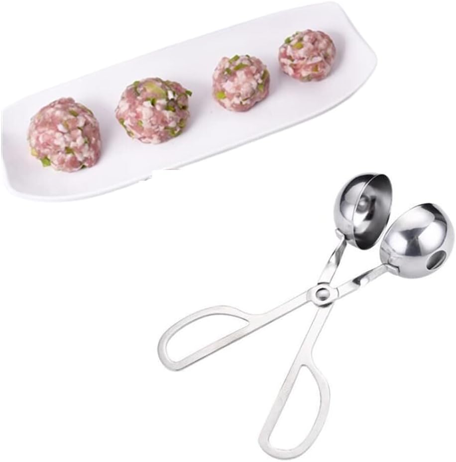 Stainless Steel Meat Ballers Tongs, Nonstick Meatball Scoop Ice Cream Ball Maker Tongs for Cake, Cookie Dough, Melon Fruits, Rice Mold Maker (2 Pack)