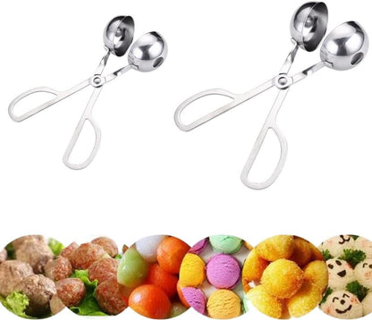 Stainless Steel Meat Ballers Tongs, Nonstick Meatball Scoop Ice Cream Ball Maker Tongs for Cake, Cookie Dough, Melon Fruits, Rice Mold Maker (2 Pack)