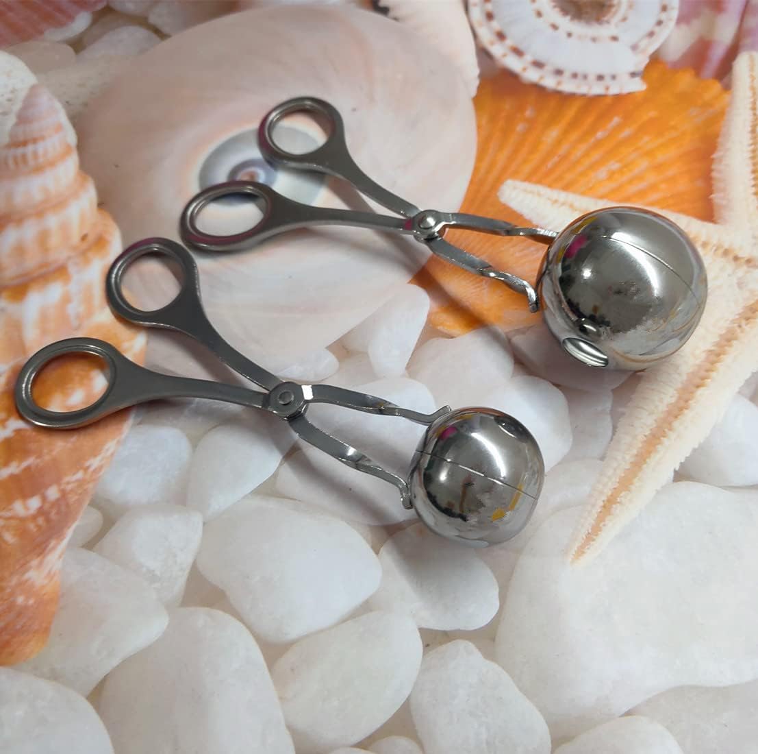 Stainless Steel Meat Ballers Tongs, Nonstick Meatball Scoop Ice Cream Ball Maker Tongs for Cake, Cookie Dough, Melon Fruits, Rice Mold Maker (2 Pack)