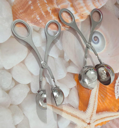 Stainless Steel Meat Ballers Tongs, Nonstick Meatball Scoop Ice Cream Ball Maker Tongs for Cake, Cookie Dough, Melon Fruits, Rice Mold Maker (2 Pack)