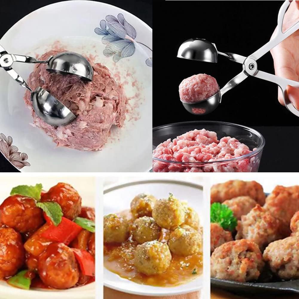 Stainless Steel Meat Ballers Tongs, Nonstick Meatball Scoop Ice Cream Ball Maker Tongs for Cake, Cookie Dough, Melon Fruits, Rice Mold Maker (2 Pack)