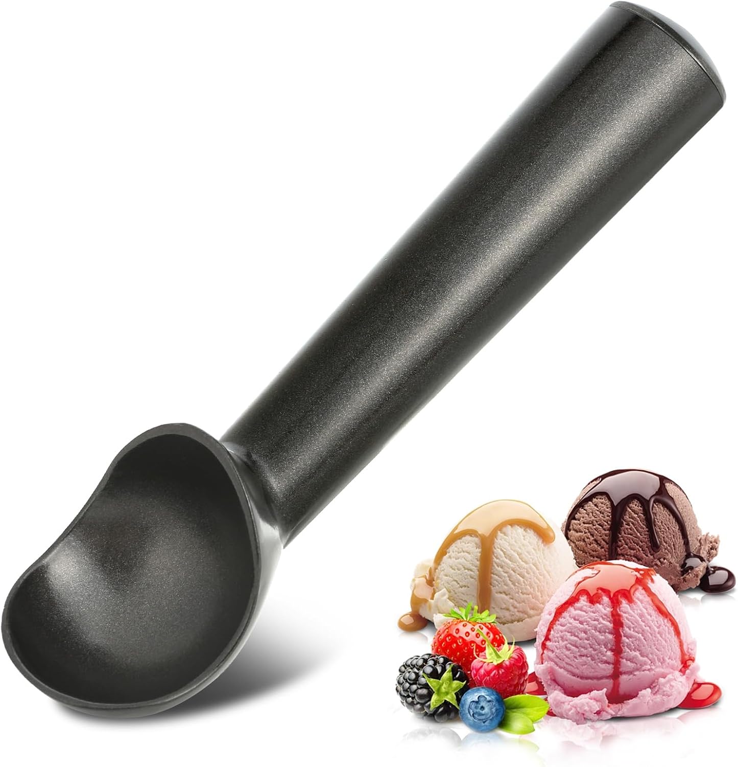 Ice Cream Scoop,7 inches Nonstick Anti-Freeze One Piece Aluminum Scooper Spoon, Heavy Duty Durable Design, Easy Clean, for Gelato, Cookie Dough, Sorbet, Almond (Silver)