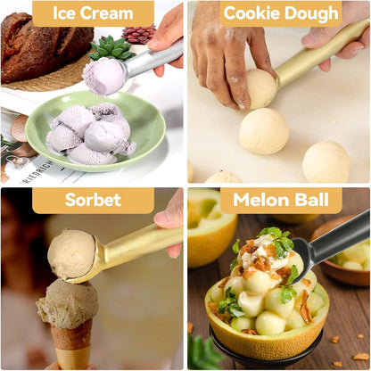Ice Cream Scoop,7 inches Nonstick Anti-Freeze One Piece Aluminum Scooper Spoon, Heavy Duty Durable Design, Easy Clean, for Gelato, Cookie Dough, Sorbet, Almond (Silver)