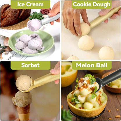 Ice Cream Scoop,7 inches Nonstick Anti-Freeze One Piece Aluminum Scooper Spoon, Heavy Duty Durable Design, Easy Clean, for Gelato, Cookie Dough, Sorbet, Almond (Silver)