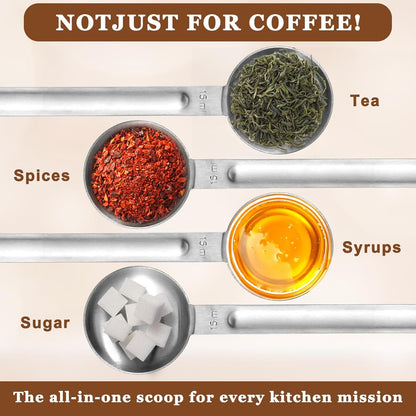 Double Sided Measuring Spoon Stainless Steel Coffee Scoop Teaspoon Measuring Spoon 1 Tsp (5ml) & 1 Tbsp (15ml) Dual-Measure Long-Handle Spoons Coffee Measurings Spoons (Sliver)
