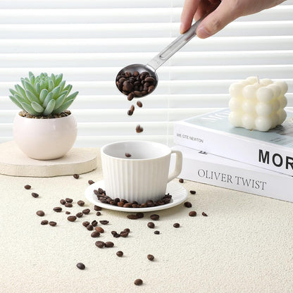 Double Sided Measuring Spoon Stainless Steel Coffee Scoop Teaspoon Measuring Spoon 1 Tsp (5ml) & 1 Tbsp (15ml) Dual-Measure Long-Handle Spoons Coffee Measurings Spoons (Sliver)