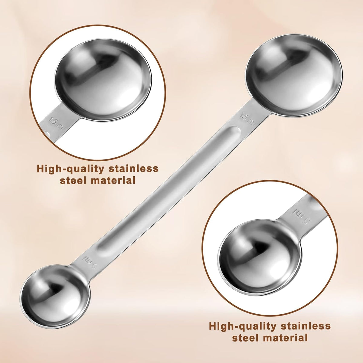 Double Sided Measuring Spoon Stainless Steel Coffee Scoop Teaspoon Measuring Spoon 1 Tsp (5ml) & 1 Tbsp (15ml) Dual-Measure Long-Handle Spoons Coffee Measurings Spoons (Sliver)