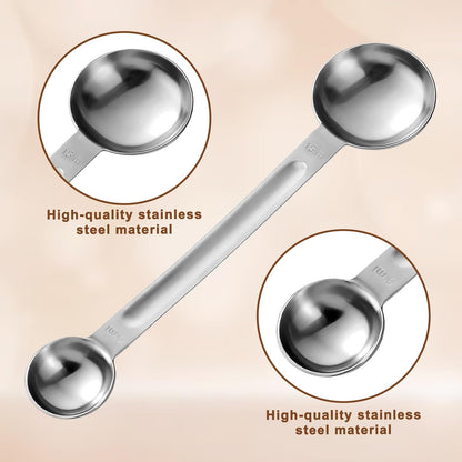 Double Sided Measuring Spoon Stainless Steel Coffee Scoop Teaspoon Measuring Spoon 1 Tsp (5ml) & 1 Tbsp (15ml) Dual-Measure Long-Handle Spoons Coffee Measurings Spoons (Sliver)