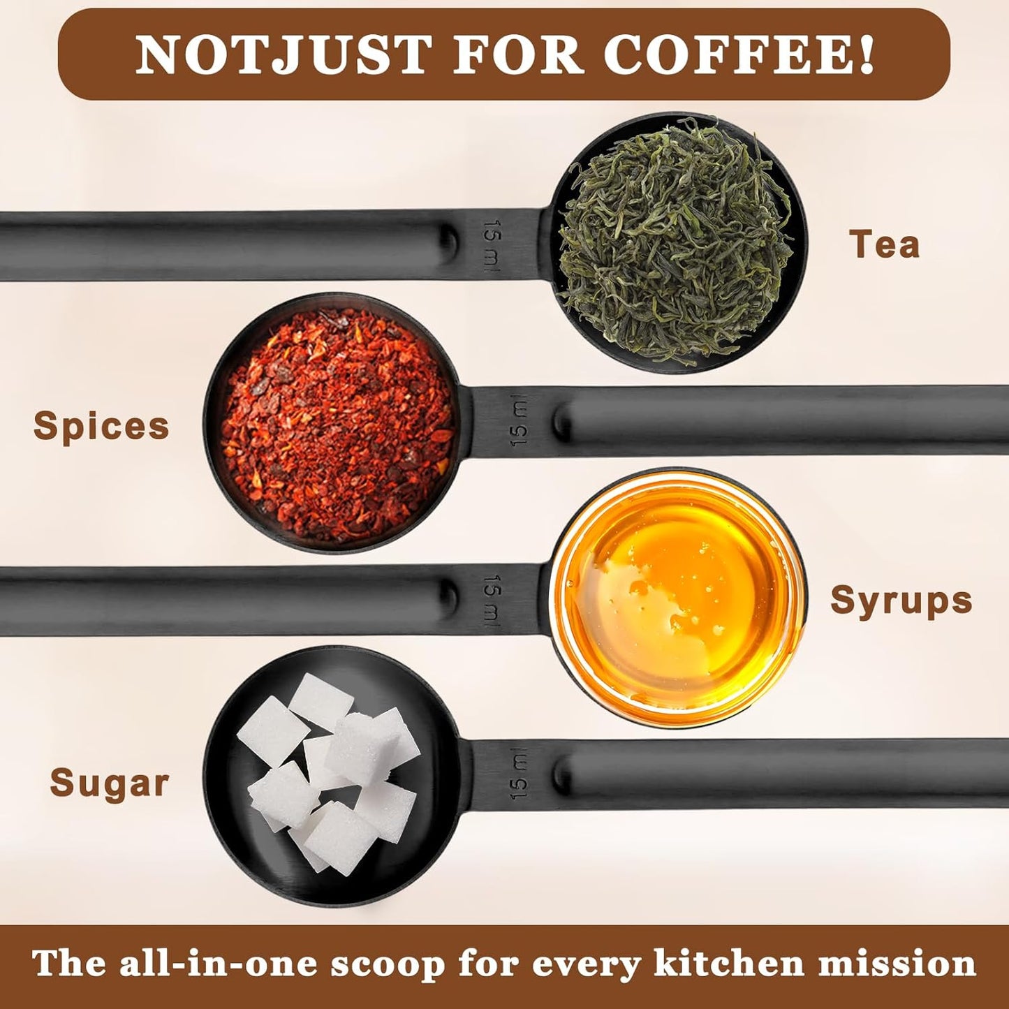Double Sided Measuring Spoon Stainless Steel Coffee Scoop Teaspoon Measuring Spoon 1 Tsp (5ml) & 1 Tbsp (15ml) Dual-Measure Long-Handle Spoons Coffee Measurings Spoons (Sliver)