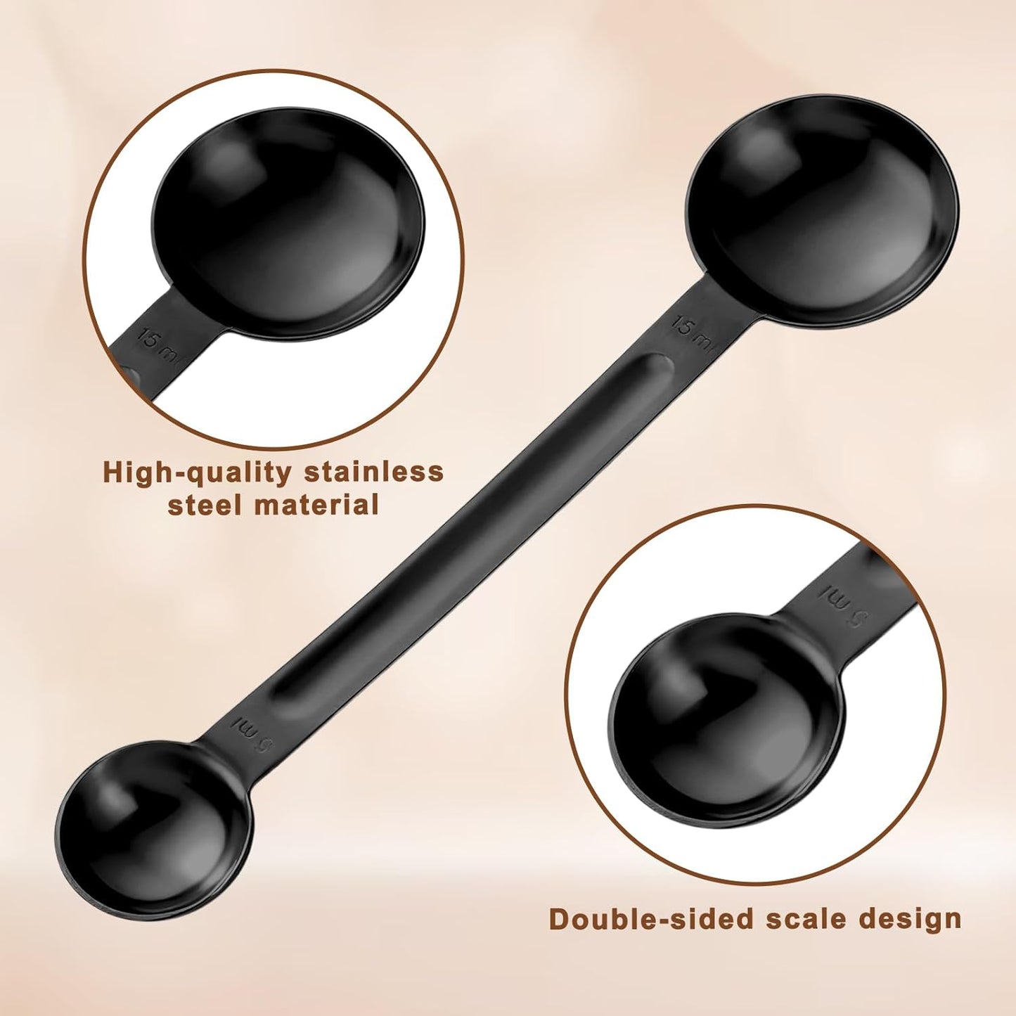 Double Sided Measuring Spoon Stainless Steel Coffee Scoop Teaspoon Measuring Spoon 1 Tsp (5ml) & 1 Tbsp (15ml) Dual-Measure Long-Handle Spoons Coffee Measurings Spoons (Sliver)