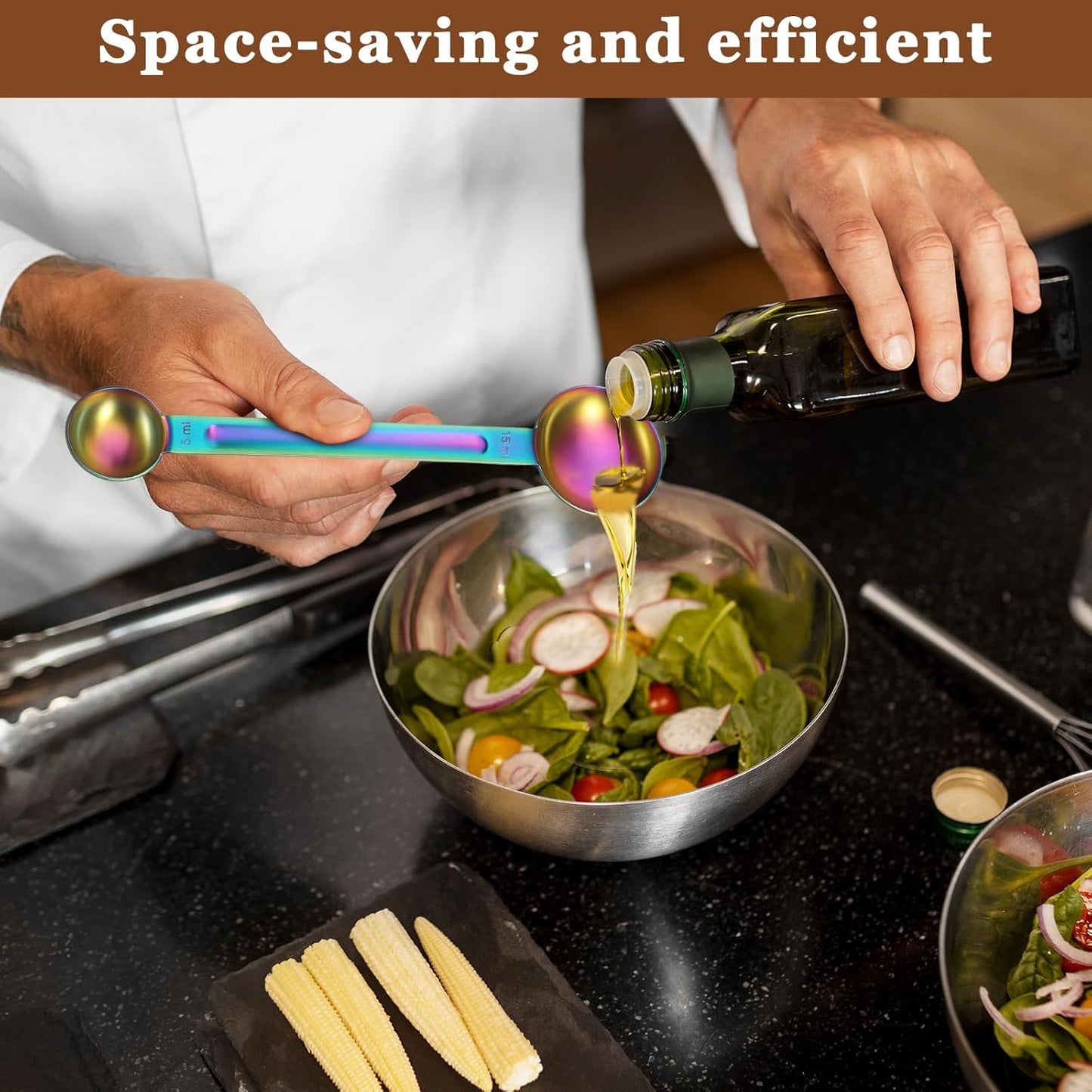 Double Sided Measuring Spoon Stainless Steel Coffee Scoop Teaspoon Measuring Spoon 1 Tsp (5ml) & 1 Tbsp (15ml) Dual-Measure Long-Handle Spoons Coffee Measurings Spoons (Sliver)