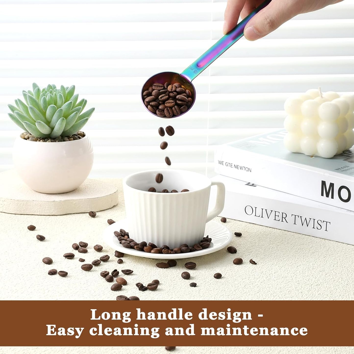 Double Sided Measuring Spoon Stainless Steel Coffee Scoop Teaspoon Measuring Spoon 1 Tsp (5ml) & 1 Tbsp (15ml) Dual-Measure Long-Handle Spoons Coffee Measurings Spoons (Sliver)