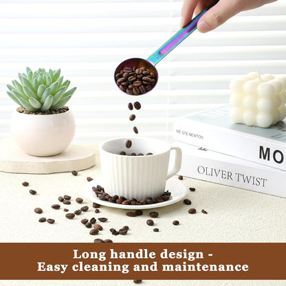 Double Sided Measuring Spoon Stainless Steel Coffee Scoop Teaspoon Measuring Spoon 1 Tsp (5ml) & 1 Tbsp (15ml) Dual-Measure Long-Handle Spoons Coffee Measurings Spoons (Sliver)